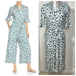 REBECCA TAYLOR Serene Flower Silk blend Jumpsuit Palm Combo Size 2 Green White